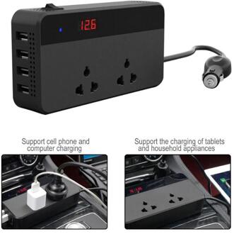 200 W Zwarte Auto Auto LCD Power Inverter DC 12 V Naar AC 220 V Met 4 USB Socket Charger sigarettenaansteker Power Voor Telefoon Tablet