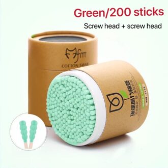 200 Wattenstaafjes In Vaten, Tweekoppige Bamboe Stok Cosmetische Wattenstaafjes, Wegwerp Wattenstaafjes, geselecteerde Katoen, Tough B 200 stk groen