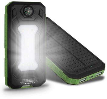 20000Mah Kompas Camping Licht Solar Batterij Draagbare Oplader Dual Output Usb Externe Batterij Grote Capaciteit Solar Power Bank groen en zwart