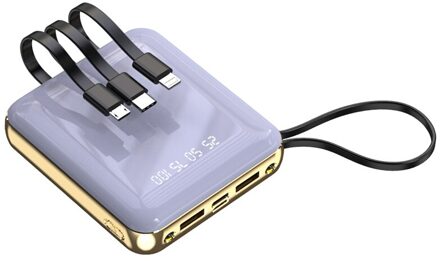 20000Mah Mini Power Bank Spiegel Screen Digitale Display Powerbank Ingebouwde 4 Kabels Externe Batterij Poverbank Voor Xiaomi Iphone paars