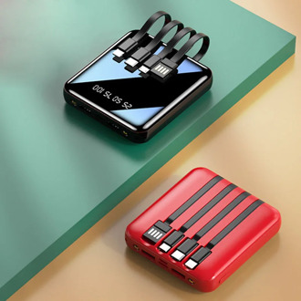 20000mAh Mini Power Bank With Micro USB TYPE C Cable Portable Charger LED Mirror Power Bank External Battery Pack Powerbank