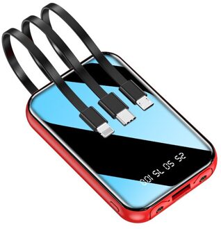 20000Mah Power Bank Draagbare Oplader Mini Powerbank Ingebouwde Kabel Voor Iphone 12 X Samsung Xiaomi Poverbank Met Digitale display rood