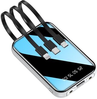 20000Mah Power Bank Draagbare Oplader Mini Powerbank Ingebouwde Kabel Voor Iphone 12 X Samsung Xiaomi Poverbank Met Digitale display wit