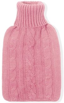 2000Ml Effen Kleur Zachte Gebreide Cover Handwarmer Water Gevulde Tas Winter Dagelijks Water Fles Cover Grote roze