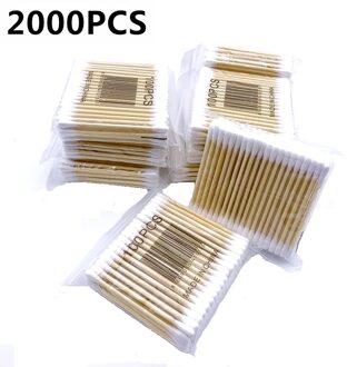 2000Pcs Vrouwen Makeup Wattenstaafje Dubbele Hoofd Wattenstaafjes Make Up Hout Sticks Neus Oren Cleaning Tools