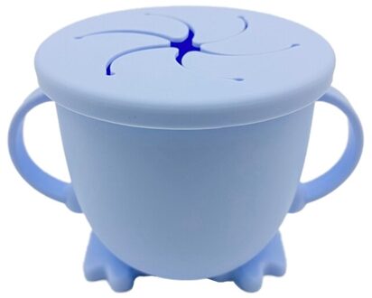 200Ml Baby Baby Leren Feeding Kom Cup Met Handvat Siliconen Snack Gerechten Opslag Container Kinderen Plaat Servies licht blauw