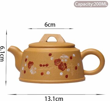 200Ml Yixing Paarse Klei Theepotten Handgemaakte Bloem Patroon Thee Pot Ruwe Erts Sectie Modder Waterkoker Chinese Theewaar Theeceremonie