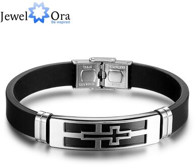 200mm Cross PU Leer Rvs Mannen Armband Mode-sieraden Armbanden & Bangles Voor Vaderdag (jewelOra BA101593)