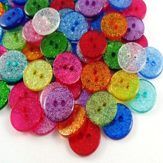 200Pcs 13Mm/15Mm/19Mm Gemengde Glitter Hars Ronde 2 Gaten Knoppen Sparkle Naaien Kleding accessoires Kerst Ambachten Diy