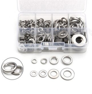 200Pcs 304 Roestvrijstalen Ringen Schelpen Pad Lente Borgring M5/M6/M8/M10 Elastische Pakking platte Washer Assortiment Kit
