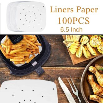 200Pcs Air Friteuse Liners Premium Geperforeerde Houtpulp Papers Non-stick Stomen Mand Mat Bakken Koken Keuken Tool # Td 6.5 inches