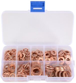 200Pcs Copper Washer Pakking Moer En Bout Set Platte Ring Afdichting Assortiment Kit Met Doos M5/M6/m8/M10/M12/M14 Voor Sump Stekkers
