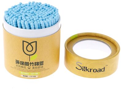 200Pcs Dubbele Hoofd Bamboe Wattenstaafje Vrouwen Make Bamboo Wattenstaafjes Eyeshaow Mengen Tool Voor Neus Oren Cleaning Tools Blauw