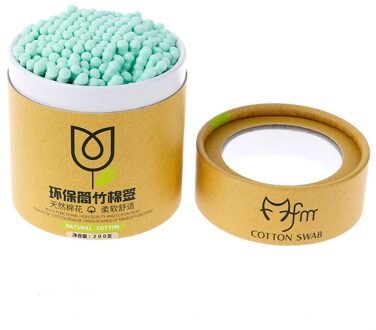 200Pcs Dubbele Hoofd Bamboe Wattenstaafje Vrouwen Make Bamboo Wattenstaafjes Eyeshaow Mengen Tool Voor Neus Oren Cleaning Tools groen