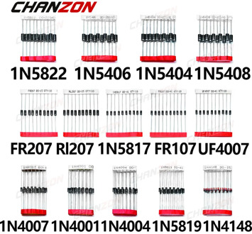 200pcs Fast Switching Schottky Diode Assorted Kit 1N4001 1N4004 1N4007 1N5408 UF4007 FR207 1N5817 1N5819 1N5822 1N4148 RL207