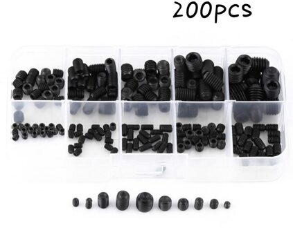 200Pcs Hex Socket Head Grub Set Schroeven Cup Point Ronde Hoofd Lock Schroef Met Doos Assortiment Kit M3 M4 m5 M6 M8