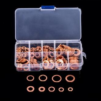 200Pcs Koper Washer Pakking Set Platte Ring Afdichting Assortiment Kit Met Doos M5/M6/M8/M10/M12/M14 Voor Sump Stekkers