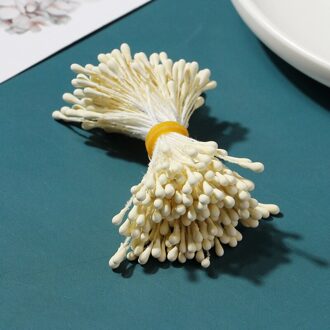 200Pcs Mini Parel Meeldraden Suiker Handgemaakte Kunstmatige Bloem Voor Bruiloft Decoratie Diy 3Mm Meeldraden Stamper Bloemen Decoratie Thuis melk wit