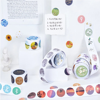 200Pcs/Roll Sealing Sticker Stickers Kraft Paper Baking Paper Gift Crafts Handmade Stationery Van Gogh Sticker