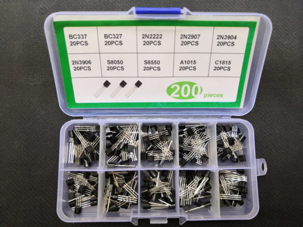 200pcs Transistor kit box 10values*20pcs 2N2222/2N2907/2N3904/2N3906/S8050/S8550/A1015/C1815/BC337/BC327 to-92 set Assortment