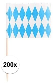 200x Cocktailprikkers blauw/witte ruit - Beieren Oktoberfest/Bierfeest thema versiering