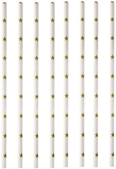 200x Duurzame papieren rietjes met sterren wit/goud 20 cm