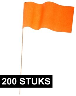 200x Oranje papieren zwaaivlaggetje - Holland supporter/Koningsdag feestartikelen
