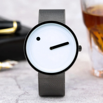2017 Simple Men Nordic Minimalist Watch Creative Single Pointer Dot Dial Stainless Steel Mesh Band Quartz Wristwatch Brief Clock