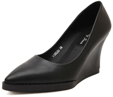 2017 spring fashion genuine leather black wedges single shoes pointed toe women's high-heeled shoes cowhide leather casual 33-40