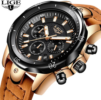 2018 LIGE Mens Watches Brand Luxury Gold Quartz Watch Men Casual Leather Military Waterproof Sport Wrist Watch Relogio Masculino