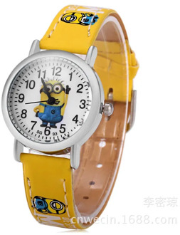2018 new hot sell 3D Eye minion children Cartoon watch women men quartz watch kids leather watches students sports wristwatches