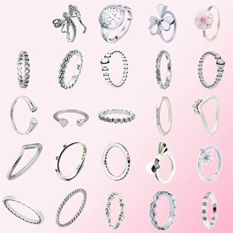 2019 100% 925 sterling silver classic Crown Clover Flowers Butterfly Heart Shape Women's Charm Personality Ring Free Shipping