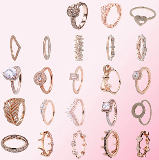 2019 100% 925 Sterling Silver Classic Heart Crown Bow Plum Blossom Women's Glamour Jewelry Rose Gold Ring Free Shipping