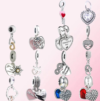 2019 100% Sterling Silver Classic Interlocking Heart-shaped Heart-shaped Silver Pendant with Cubic Zirconia DIY Enamel Pendant