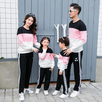 2019 Autumn Matching Outfits Son And Mum Clothing Cotton Long Sleeve Pink Sweater Mother And Daughter Pants Family Sports Suits