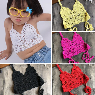 2019 Fashion Children Crochet Bikini Top Sexy Hollow Out Halter V-neck Lace Tops Crochet Girls Baby Bikini Cotton Bra Free Ship