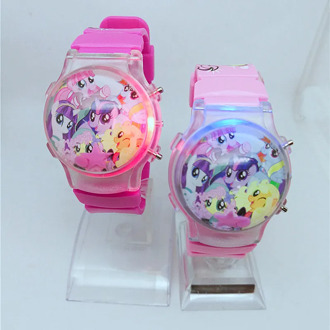 2019 fashion cute children cartoon pony silicone doll watch water ball calendar flash LED electronic wave watch girl watch