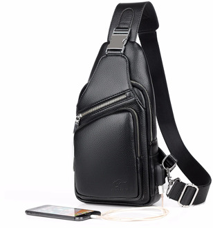 2019 Jackkevin Fashion Mens Shoulder Bag Burglarproof Black Leather Mens Chest Bag USB Charging Crossbody Bags Travel Bag