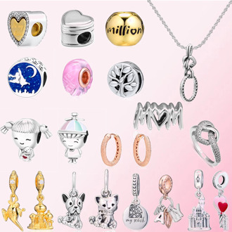 2019 Mother's Day Charm Jewelry Boy Girls Puppy Heart Shaped Castle Twisted Beads Pendant Necklace Ring Stud Earrings 925 Silver