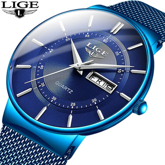 2019 New Blue Quartz Clock LIGE Mens Watches Top Brand Luxury Watch For Men Simple All Steel Waterproof Wrist Watch Reloj Hombre
