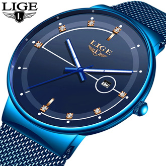 2019 New Blue Quartz Clock LIGE Mens Watches Top Brand Luxury Watch For Men Simple All Steel Waterproof Wrist Watch Reloj Hombre