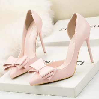 2019 New Fashion Delicate Sweet Bowknot High Heel Shoes Side Hollow Pointed Women Pumps