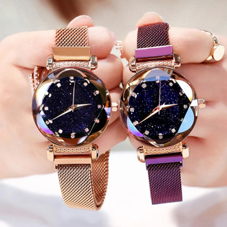2019 New Luxury Women Watches Fashion Elegant Magnet Buckle Rose Gold Ladies Wristwatch Starry Sky Diamond Gift Quartz Clock