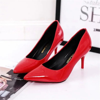 2019 Sexy Women Shoes Red Pointed Toe Pumps Patent Leather Dress Shoes High Heels Boat Shoes Wedding Shoes Zapatos Mujer 8cm