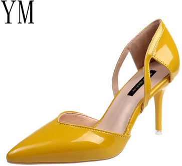 2019 Women Block High Heels Bridal Scarpin Pumps Ladies Pointed Toe Yellow khaki Plaza Heels Female Shoes Zapatos Mujer Leisure