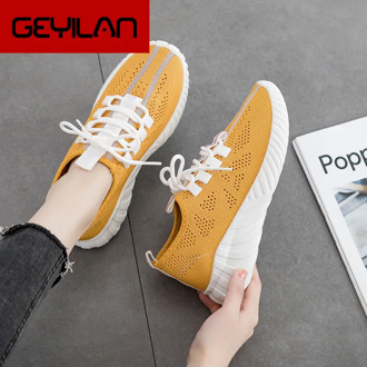 2019 Women Casual Shoes Fashion Breathable Mesh Lace Up Flat Sneakers WomenTenis Feminino White Vulcanized Shoes L395