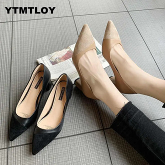 2019 Women Pumps Elegant Shoes Slip on Square High Heels Pointed Toe Shallow Spring Autumn Wedding Zapatos Mujer D6