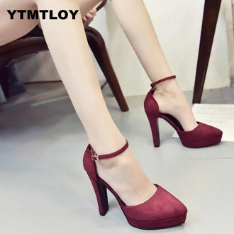 2019 Women Pumps Wedding Shoes Party Ankle Strap Platform Ladies Thick Heeled Working High Heels Zapatillas Mujer Sexy