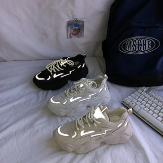 2020 Autumn New Casual Shoes Women Lace up Round Toe Vulcanize Shoes Ladies Fluorescent Mesh Breathable Platform Sneakers