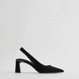 2020 Autumn New Women's Shoes Black Pointed toe High heel Slingbacks Shoes Thick heel Flock Single shoes